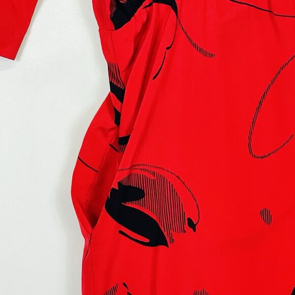 On The Rocks Vintage Red Black Graphic Print 80s Secretary‎ Dress Womens 7 8 - Picture 4 of 13